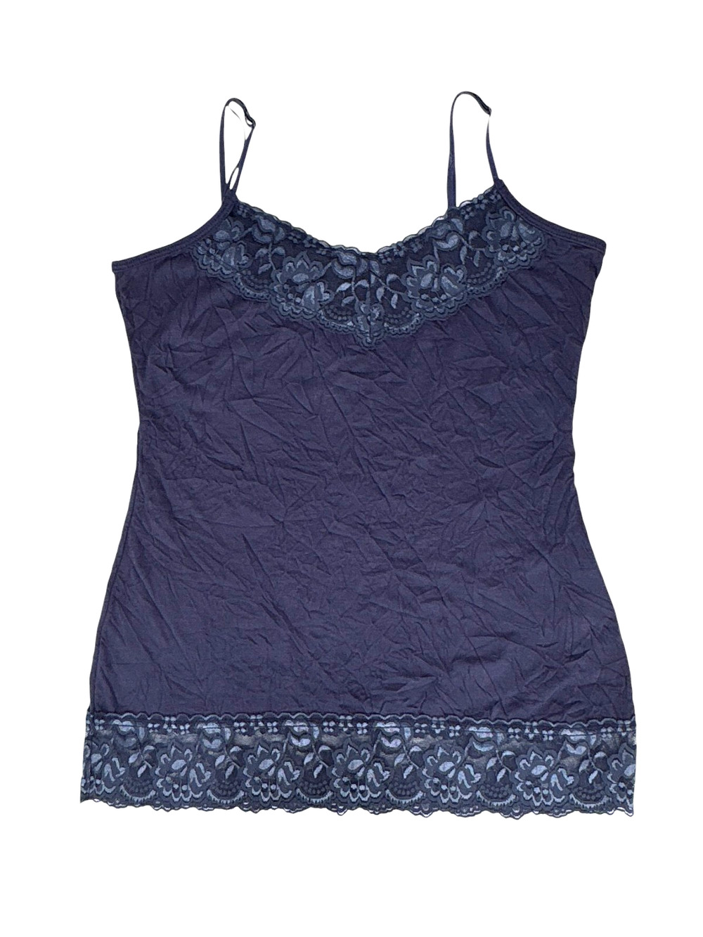 Maurices Lace Trim Crinkle Cami Tank Top Blue SMALL Layering Fairy Romantic Y2K